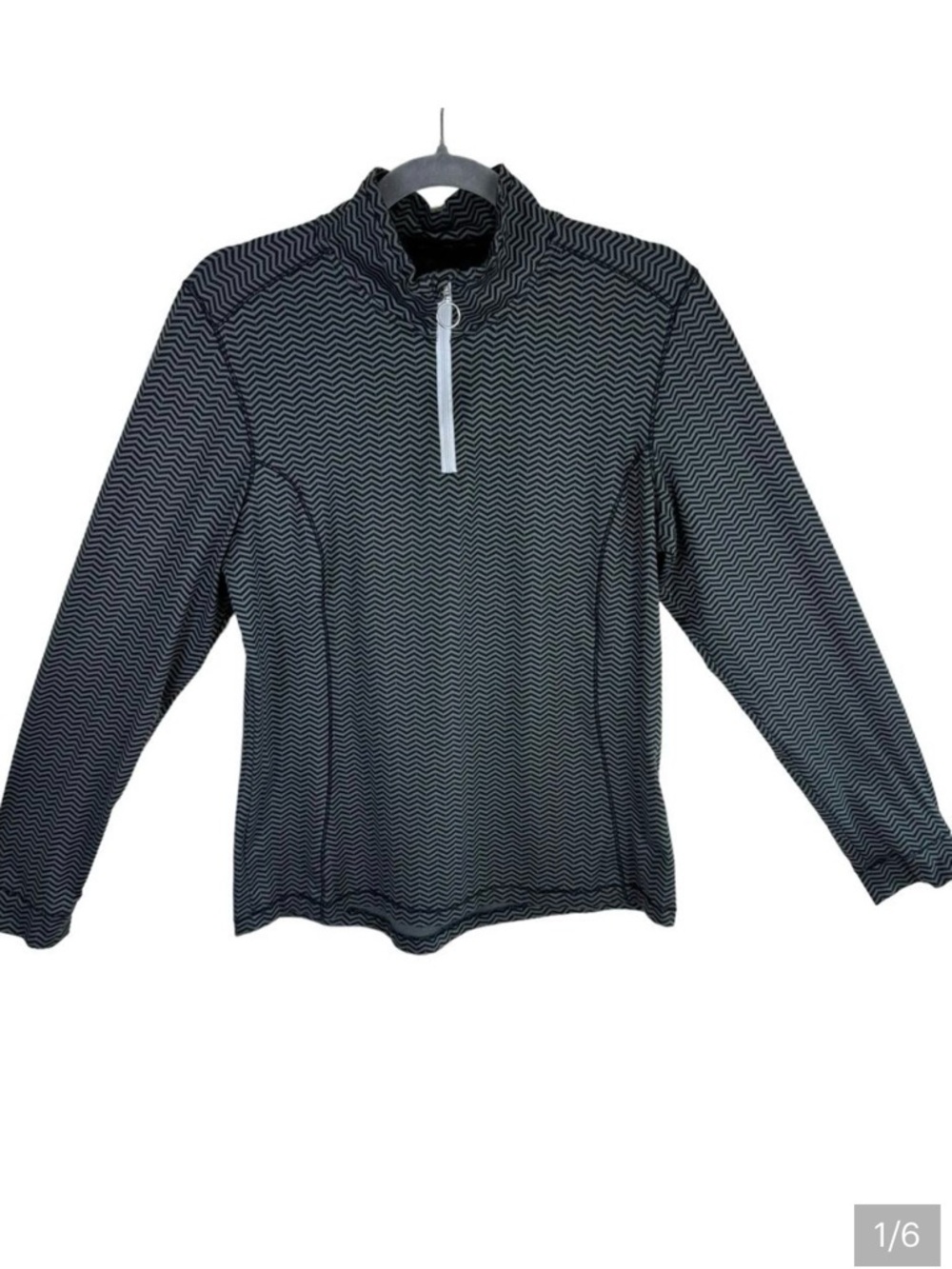 McKinley Black Gray Zig Zag Long Sleeve Mock Neck 1/4 Zip Stretchy Pullover Sz L
